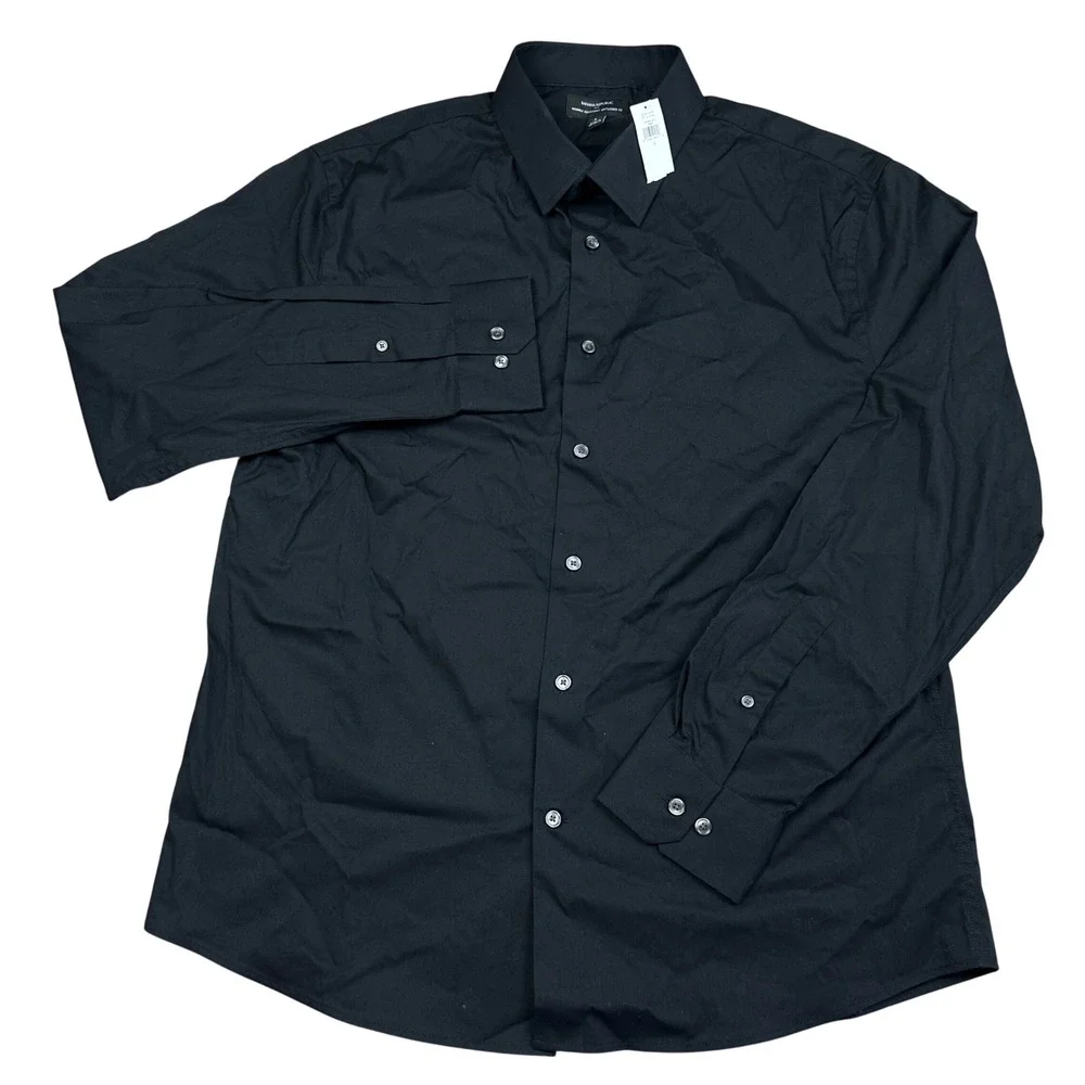 Banana Republic Black Wrinkle Resistant Untucked Fit Button Down Shirt Mens L
